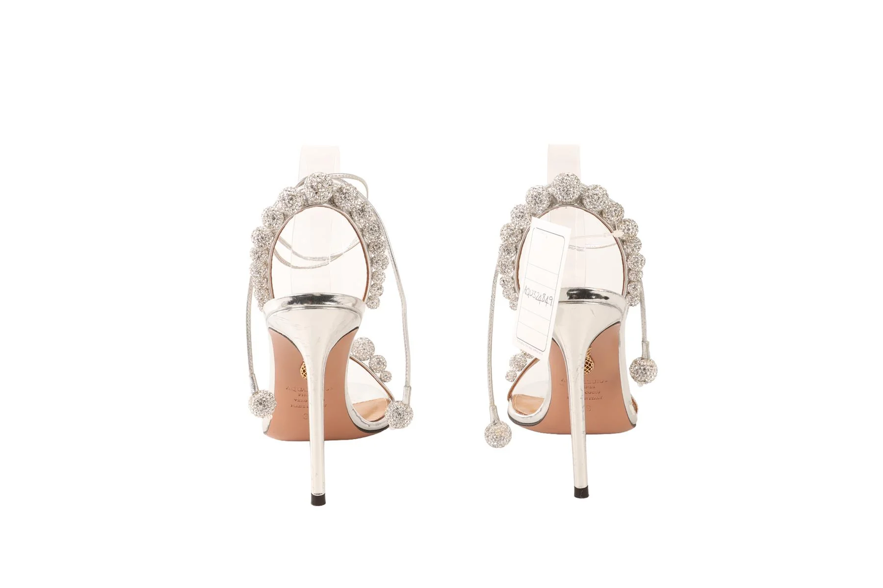 AQUAZZURA SILVER CRYSTAL AND LEATHER SANDALS EU 39 UK 6 US 9 - Image 5