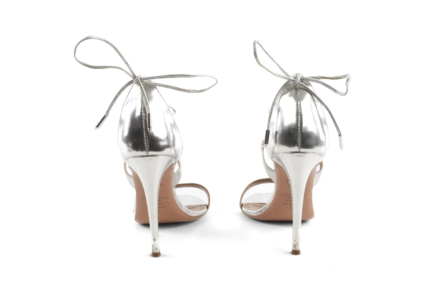 AQUAZZURA SILVER PATENT LEATHER SANDALS EU 38 UK 5 US 8 - Image 5