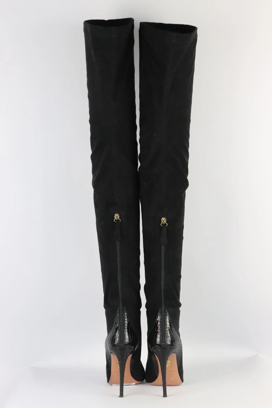 AQUAZZURA SNAKE EFFECT TRIMMED FAUX SUEDE OVER THE KNEE BOOTS EU 38 UK 5 US 8 - Image 4