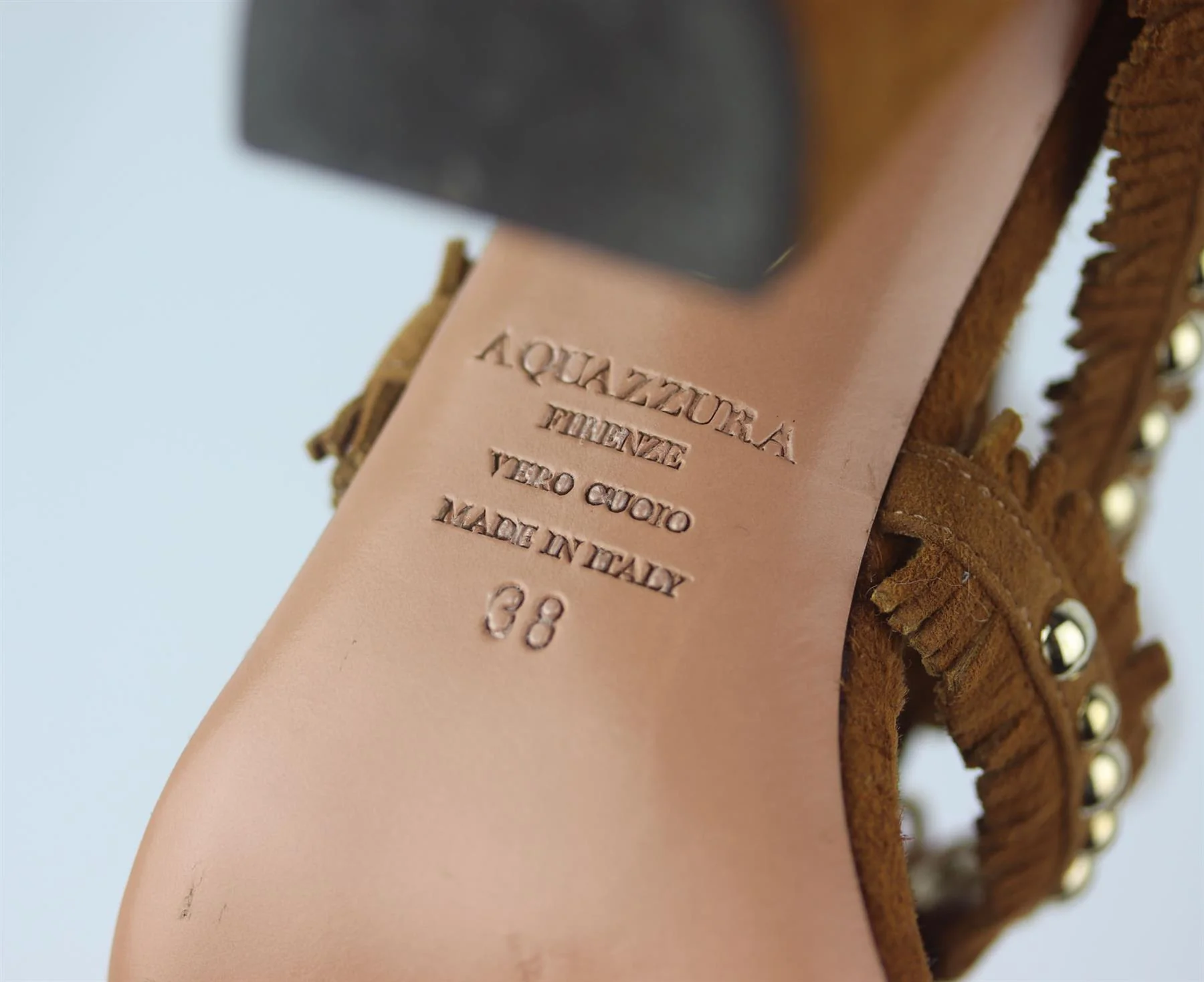 AQUAZZURA TULUM FRINGED STUDDED SUEDE SANDALS EU 38 UK 5 US 8 - Image 6