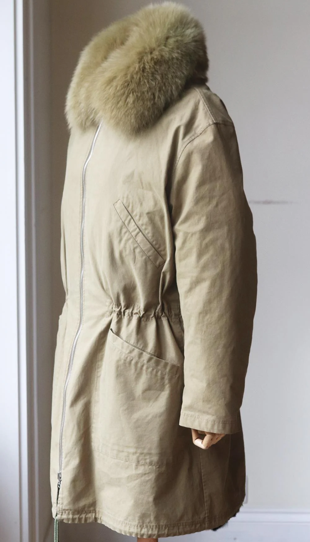 ARMY BY YVES SALOMON REVERSIBLE PRINTED RABBIT FUR AND COTTON PARKA FR 38 UK 10 - Image 3