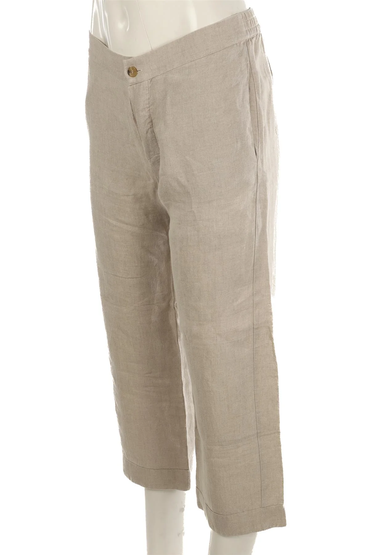ASCENO BEIGE LINEN STRAIGHT LEG PANTS SMALL - Image 3