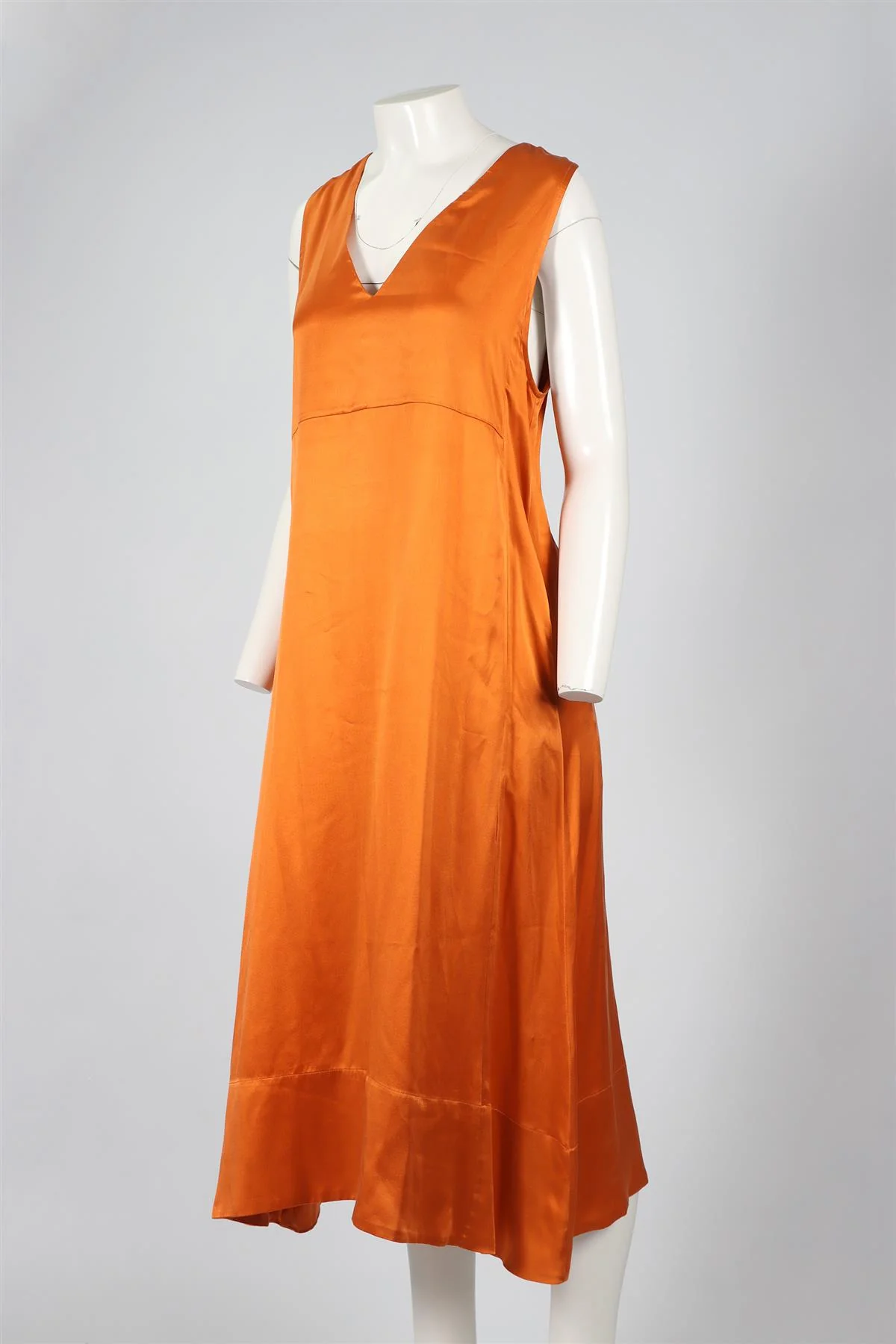 ASCENO ORANGE SILK MIDI DRESS MEDIUM - Image 3
