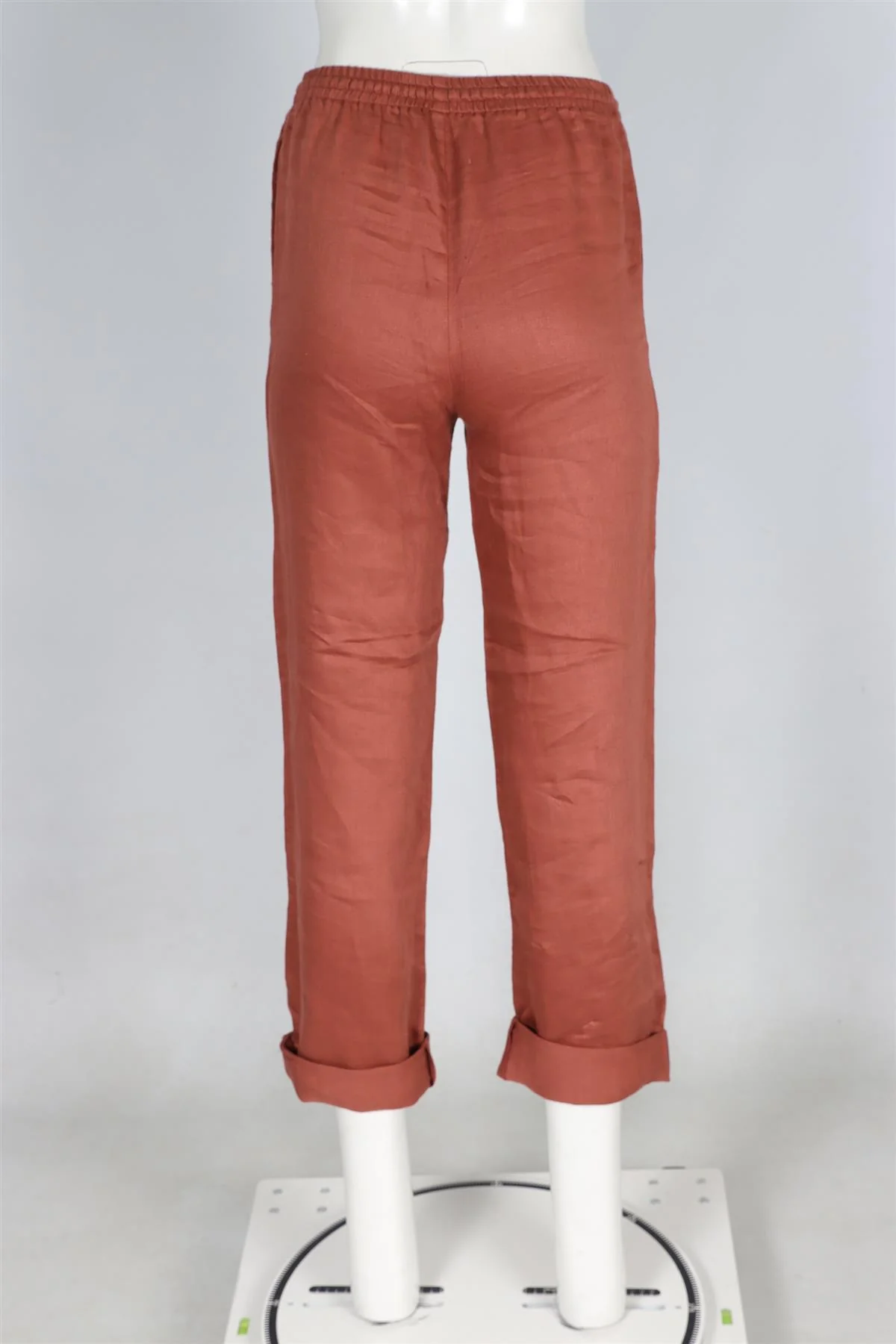 ASCENO TERRACOTTA LINEN STRAIGHT LEG PANTS XSMALL - Image 4