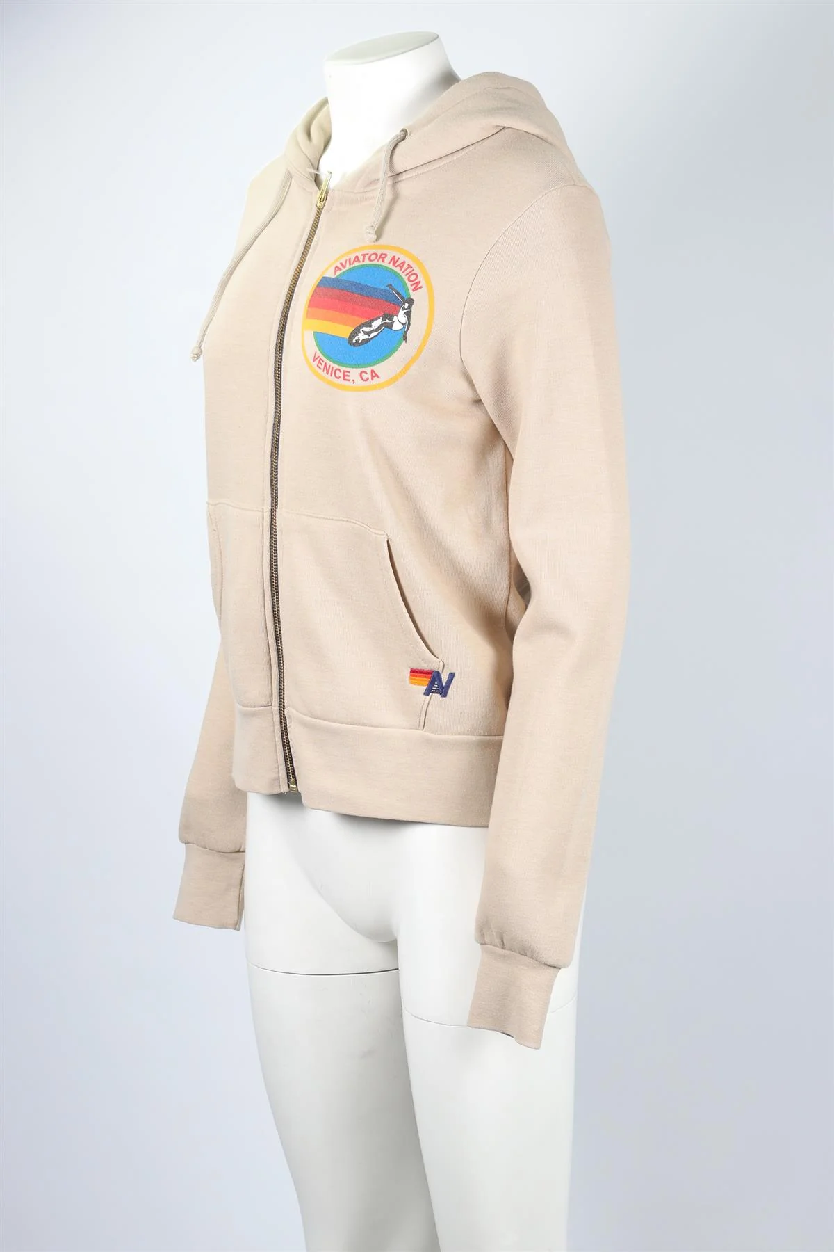 AVIATOR NATION BEIGE COTTON HOODIE XSMALL - Image 3