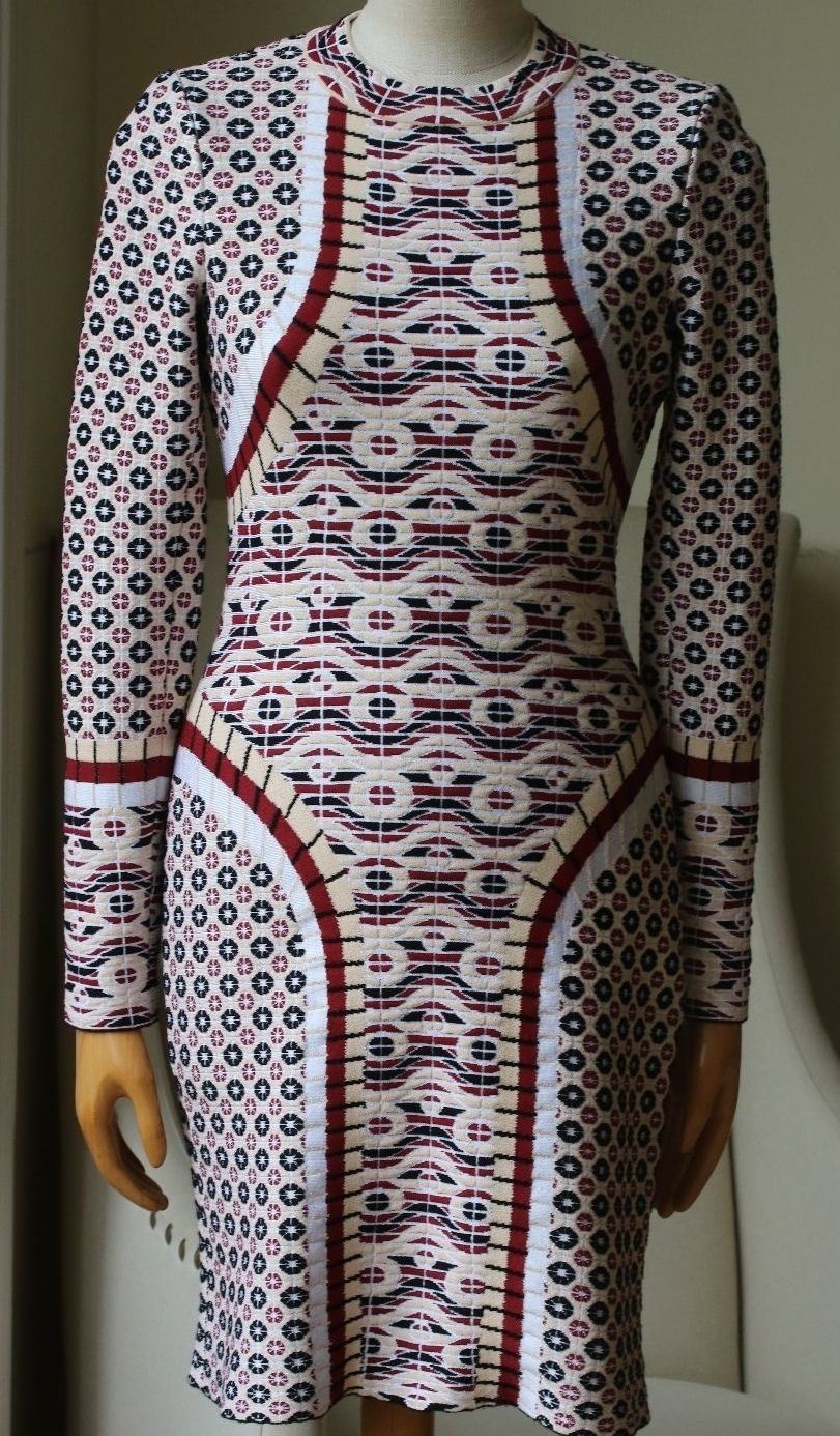 AZZEDINE ALAIA PATTERNED LONG-SLEEVE BODYCON DRESS FR 38 UK 10 - Image 2