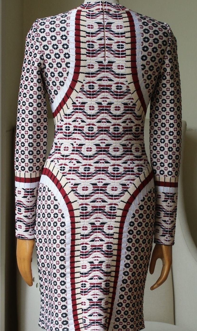 AZZEDINE ALAIA PATTERNED LONG-SLEEVE BODYCON DRESS FR 38 UK 10 - Image 4