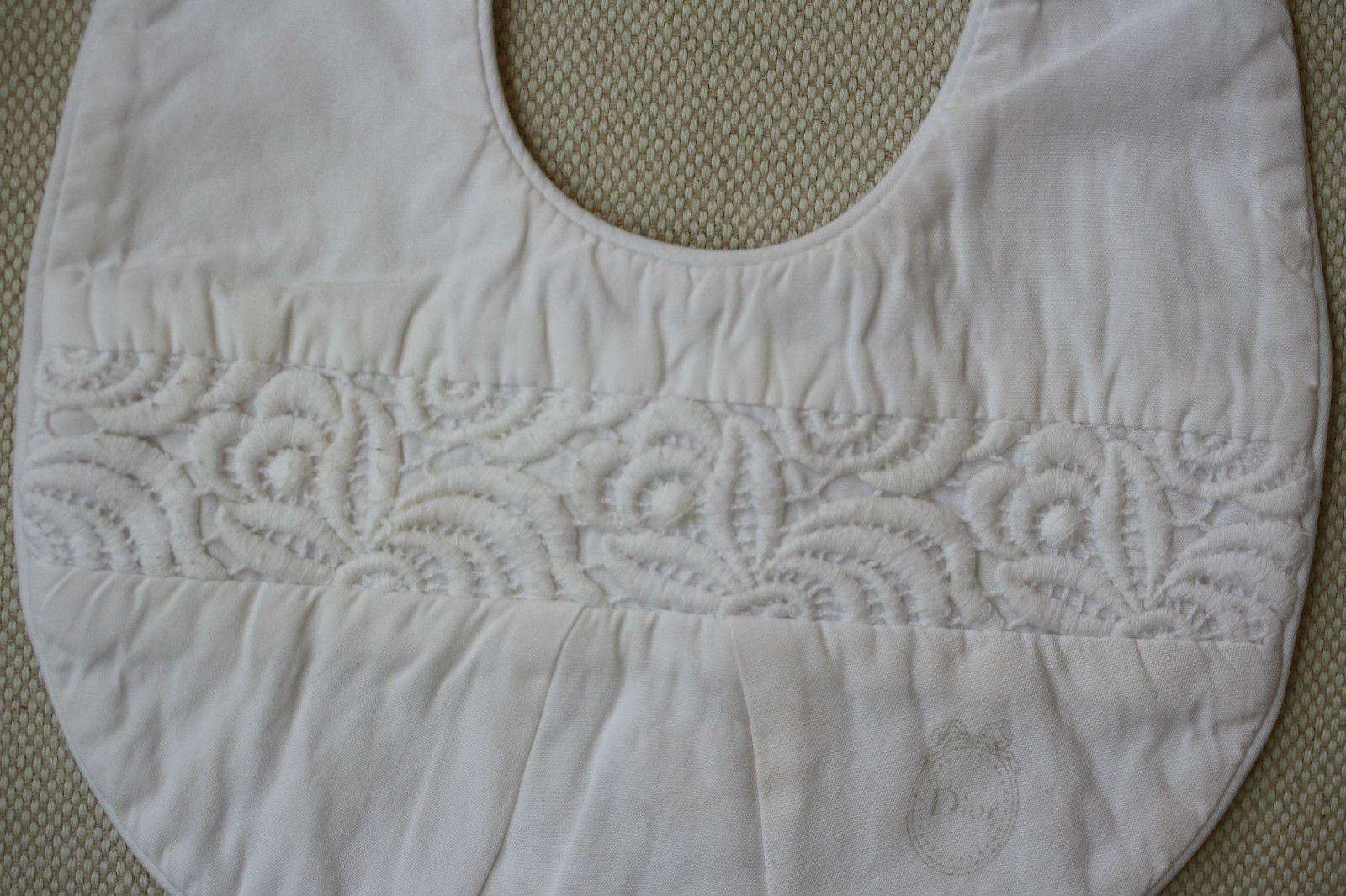 BABY DIOR WHITE COTTON BRODERIE ANGLAISE BIB - Image 3
