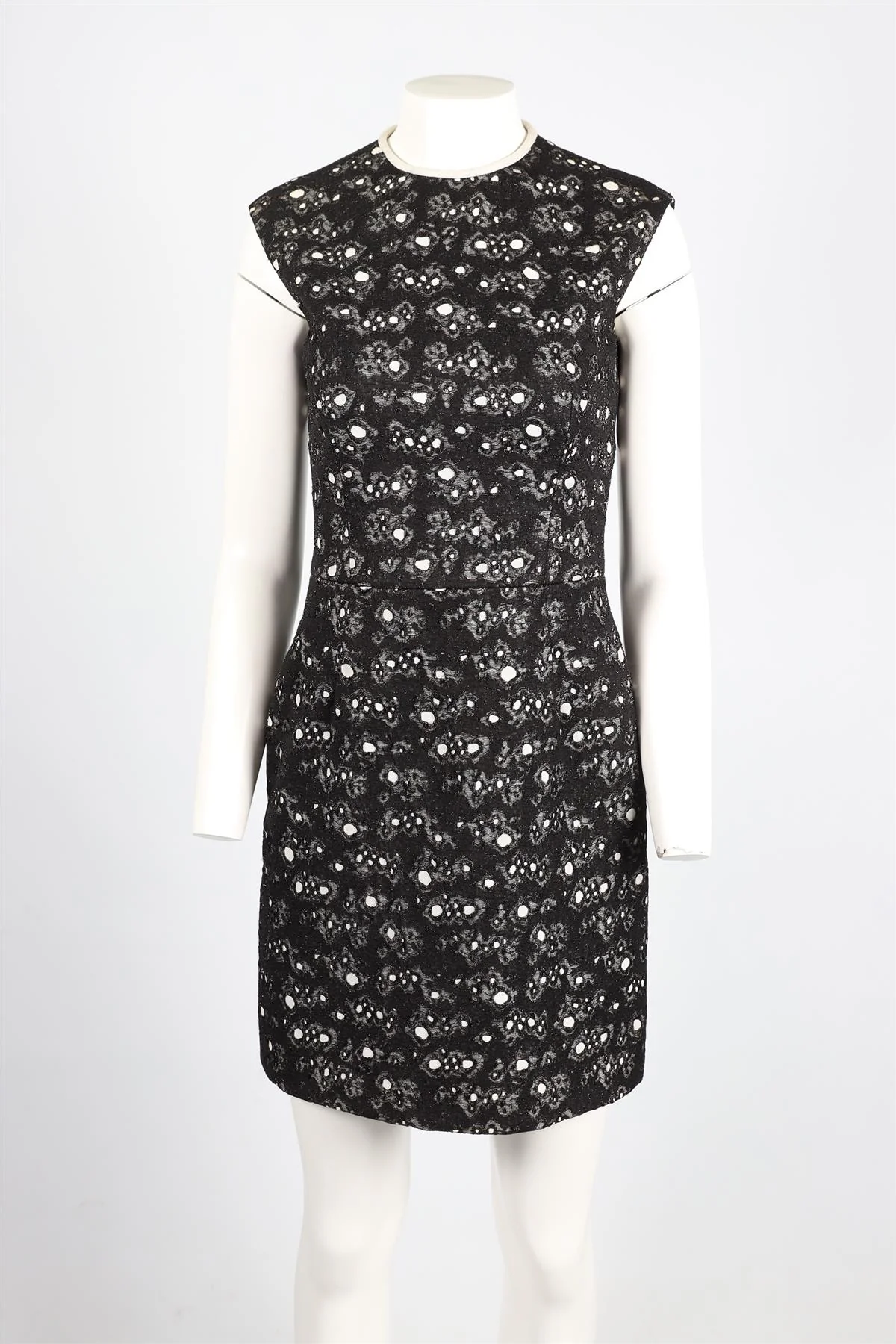 BALENCIAGA BLACK AND WHITE COTTON BLEND MINI DRESS FR 38 UK 10 - Image 2