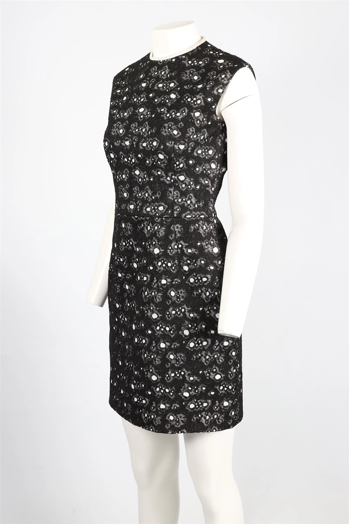 BALENCIAGA BLACK AND WHITE COTTON BLEND MINI DRESS FR 38 UK 10 - Image 3