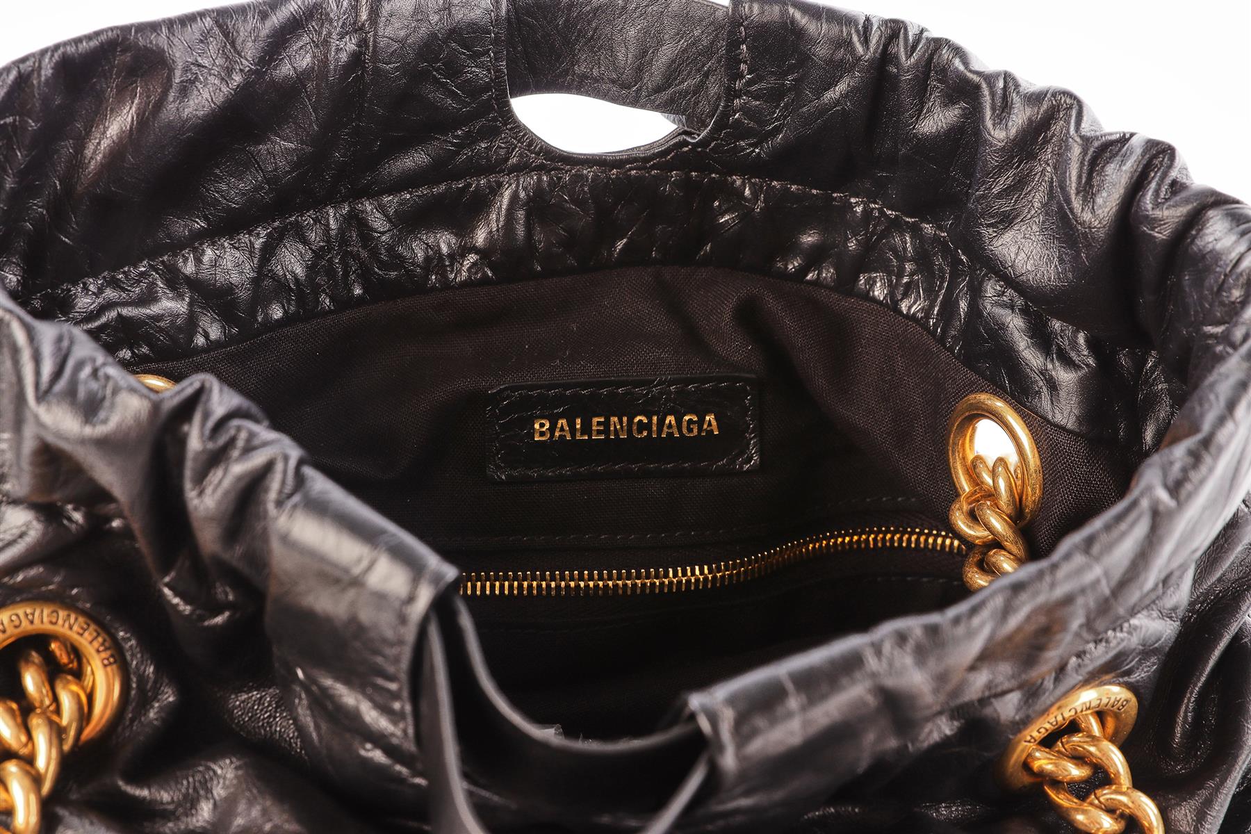 BALENCIAGA BLACK CRUSH SMALL LEATHER TOTE BAG - Image 11