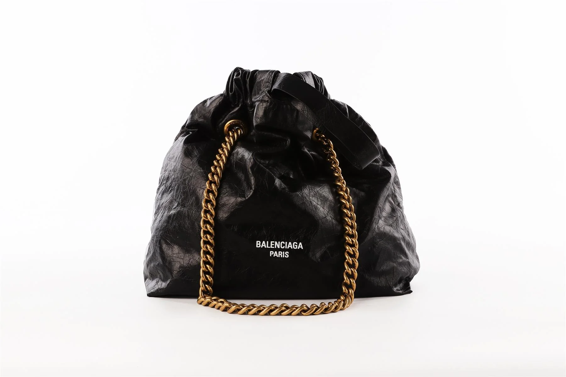 BALENCIAGA BLACK CRUSH SMALL LEATHER TOTE BAG - Image 2