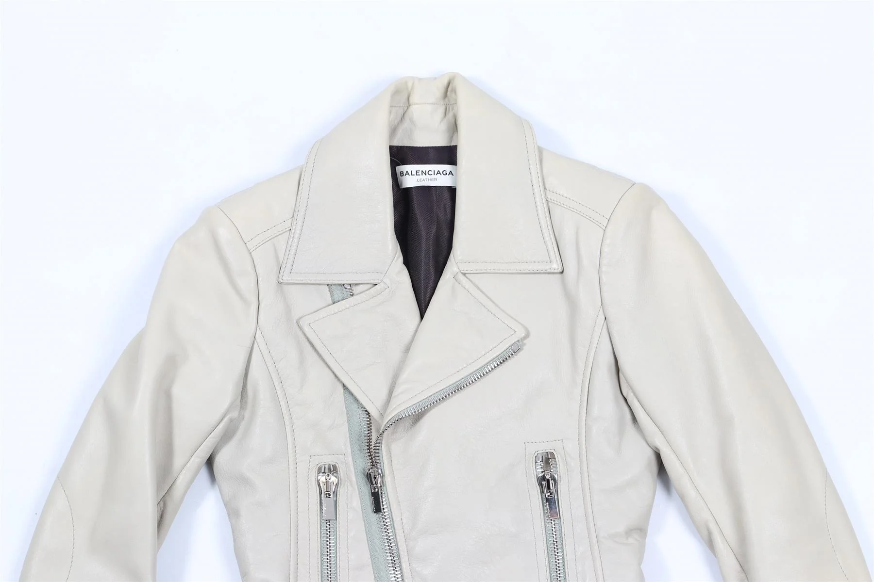 BALENCIAGA CREAM LEATHER JACKET FR 34 UK 6 - Image 3