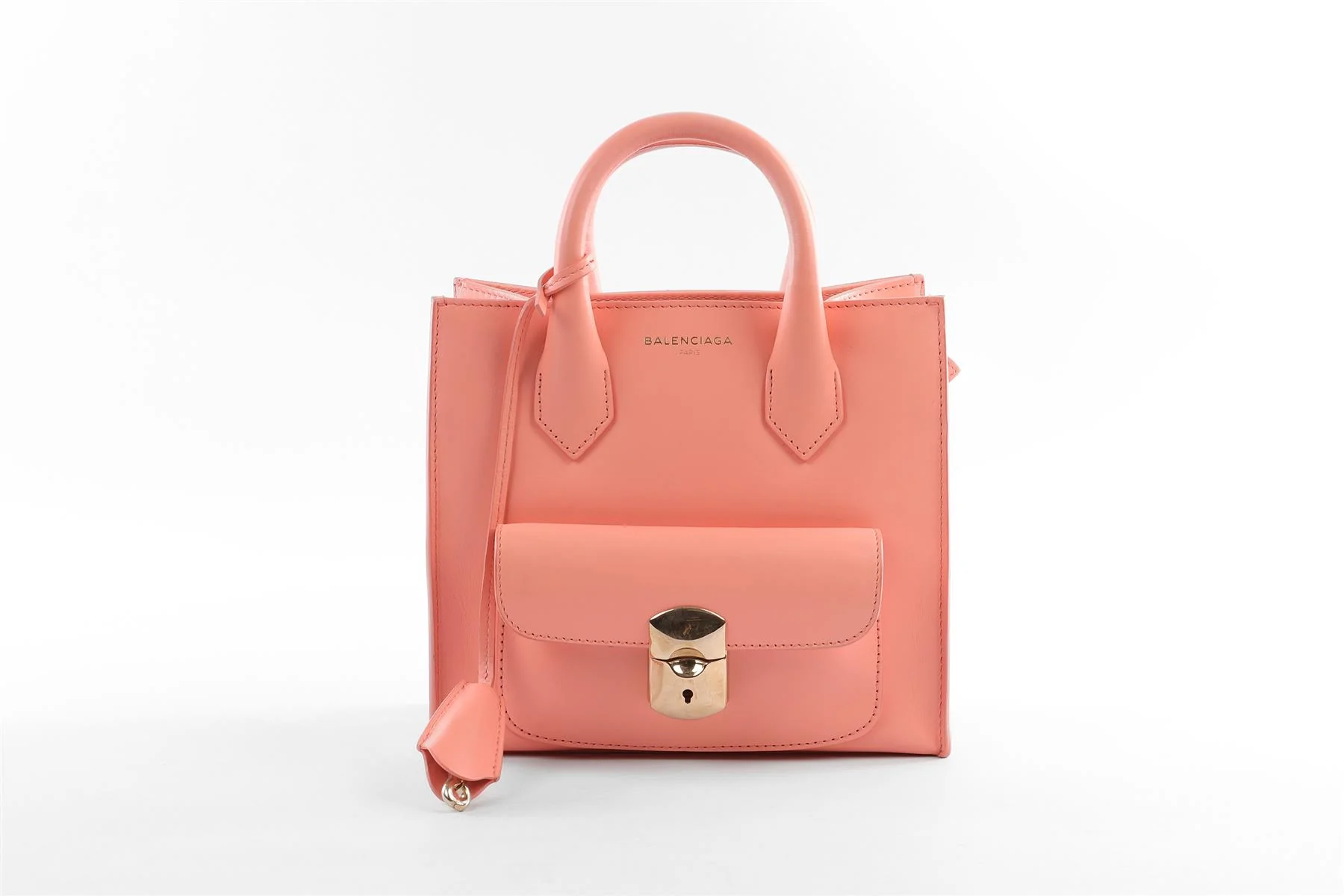 BALENCIAGA PINK PADLOCK ALL AFTERNOON MINI LEATHER TOTE BAG - Image 2