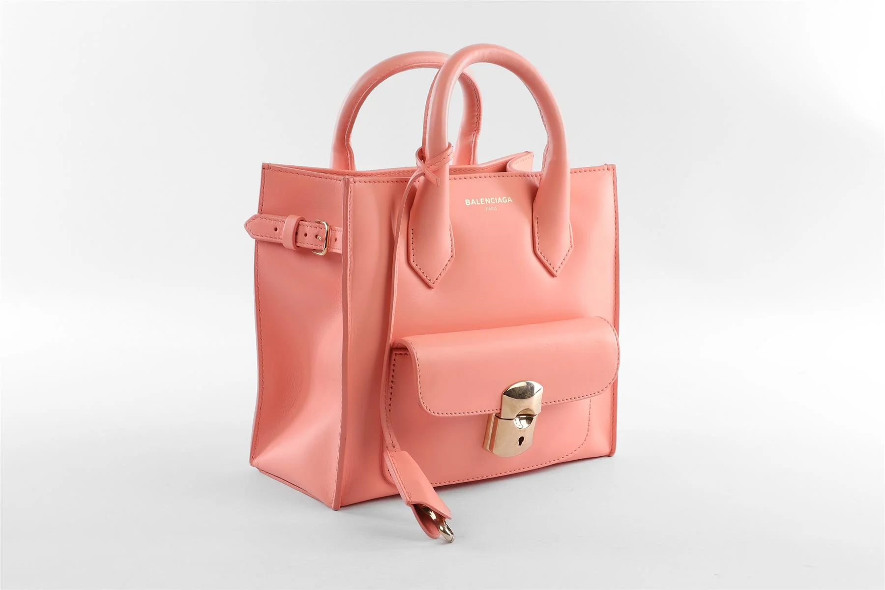 BALENCIAGA PINK PADLOCK ALL AFTERNOON MINI LEATHER TOTE BAG - Image 4