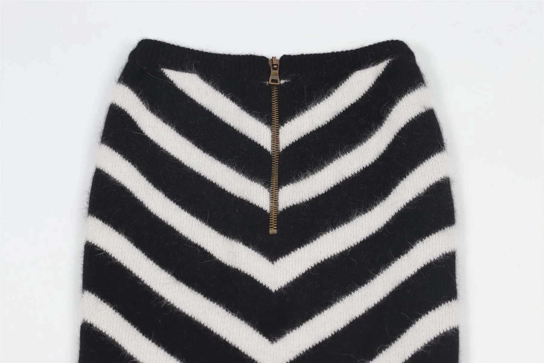 BALMAIN BLACK AND WHITE ANGORA BLEND MIDI SKIRT FR 36 UK 8 - Image 5