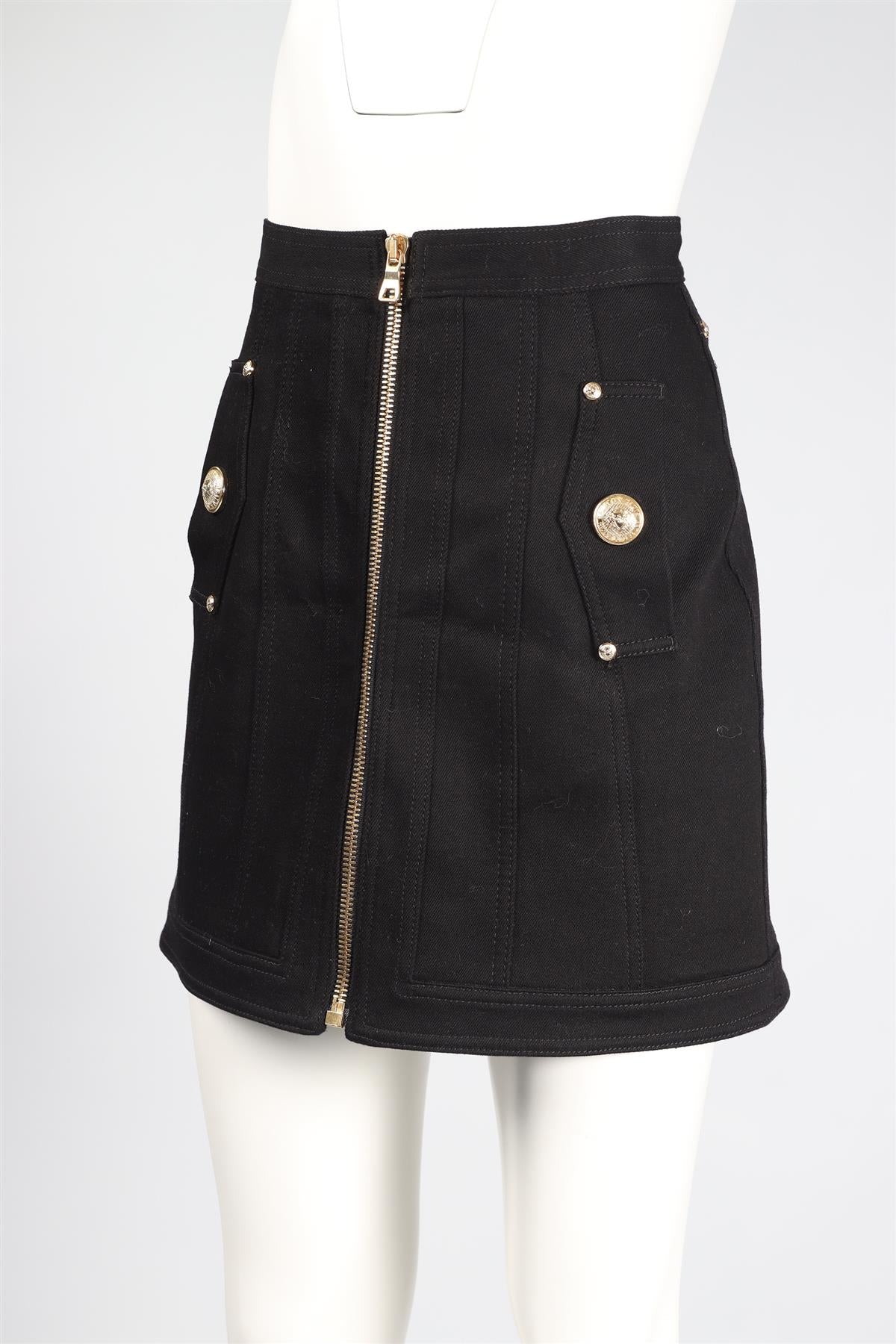 BALMAIN BLACK COTTON BLEND MINI SKIRT SMALL - Image 10