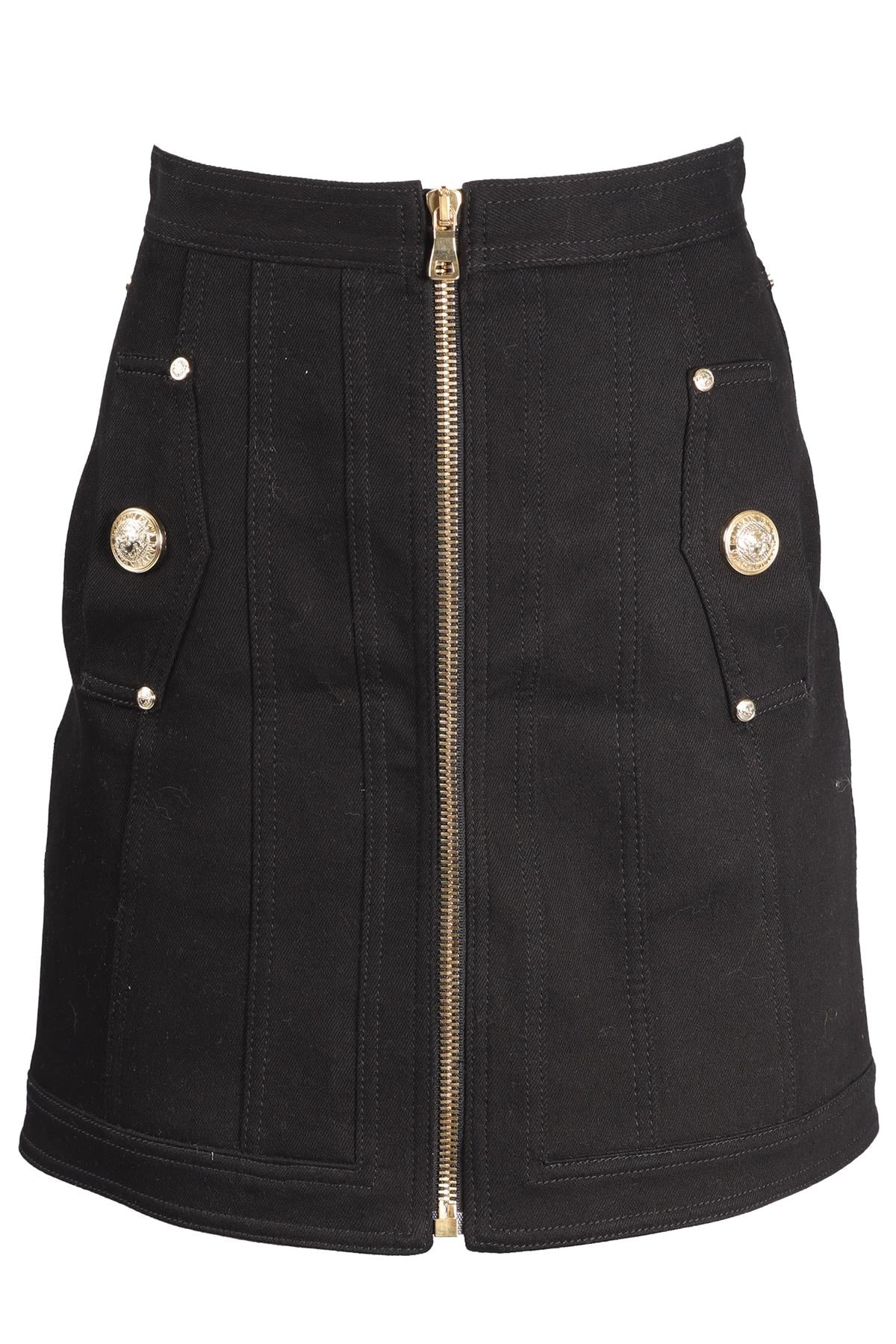 BALMAIN BLACK COTTON BLEND MINI SKIRT SMALL - Image 8