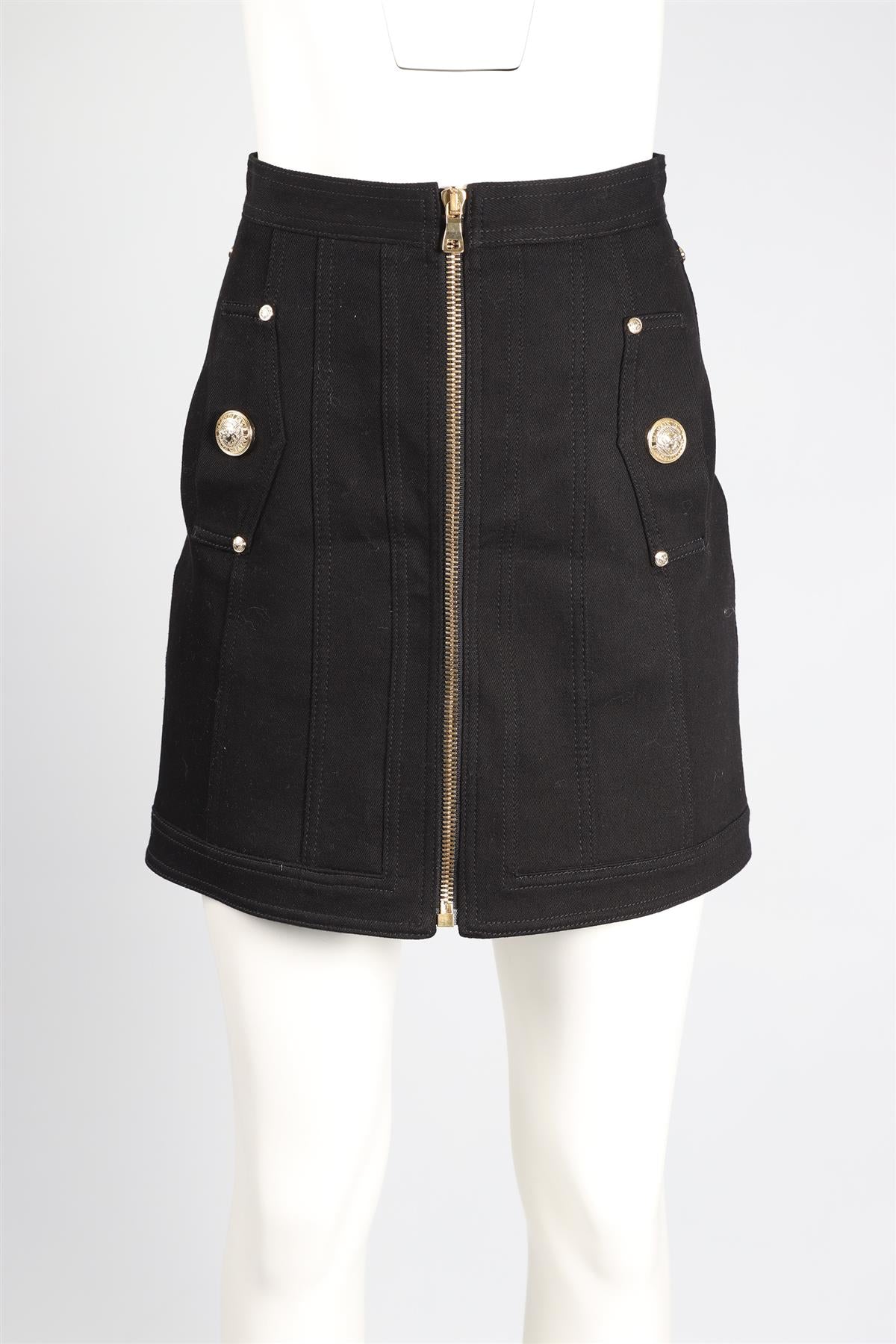 BALMAIN BLACK COTTON BLEND MINI SKIRT SMALL - Image 9