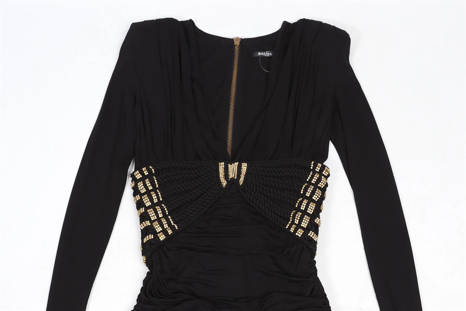 BALMAIN BLACK CRYSTAL AND JERSEY MINI DRESS FR 36 UK 8 - Image 3