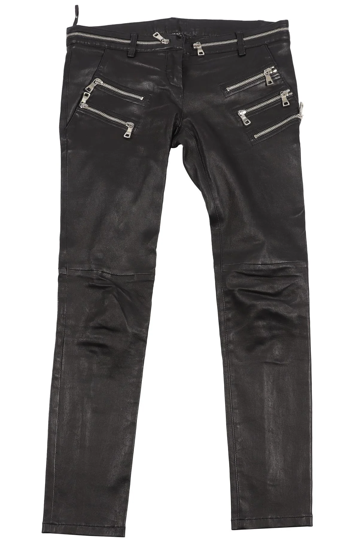 BALMAIN BLACK LEATHER SKINNY PANTS FR 38 UK 10