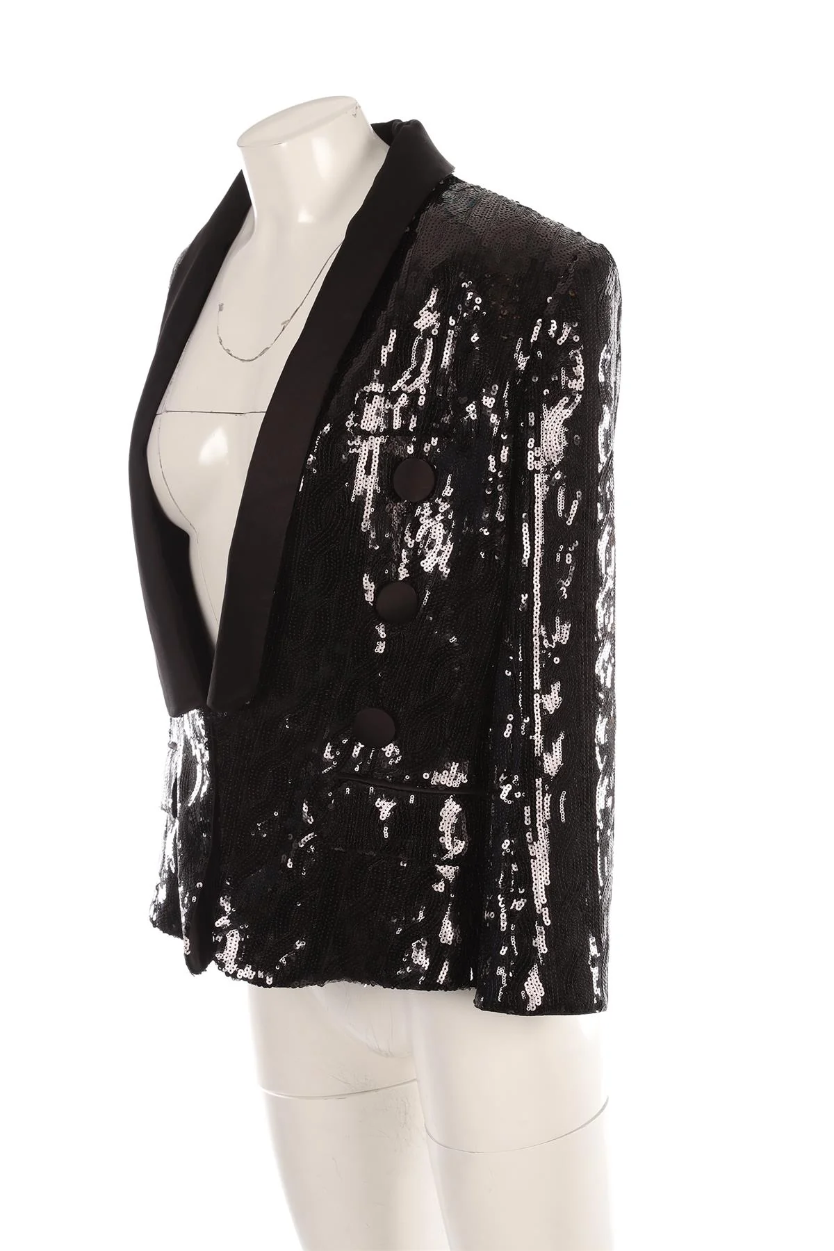 BALMAIN BLACK SEQUIN BLAZER FR 46 UK 18 - Image 3