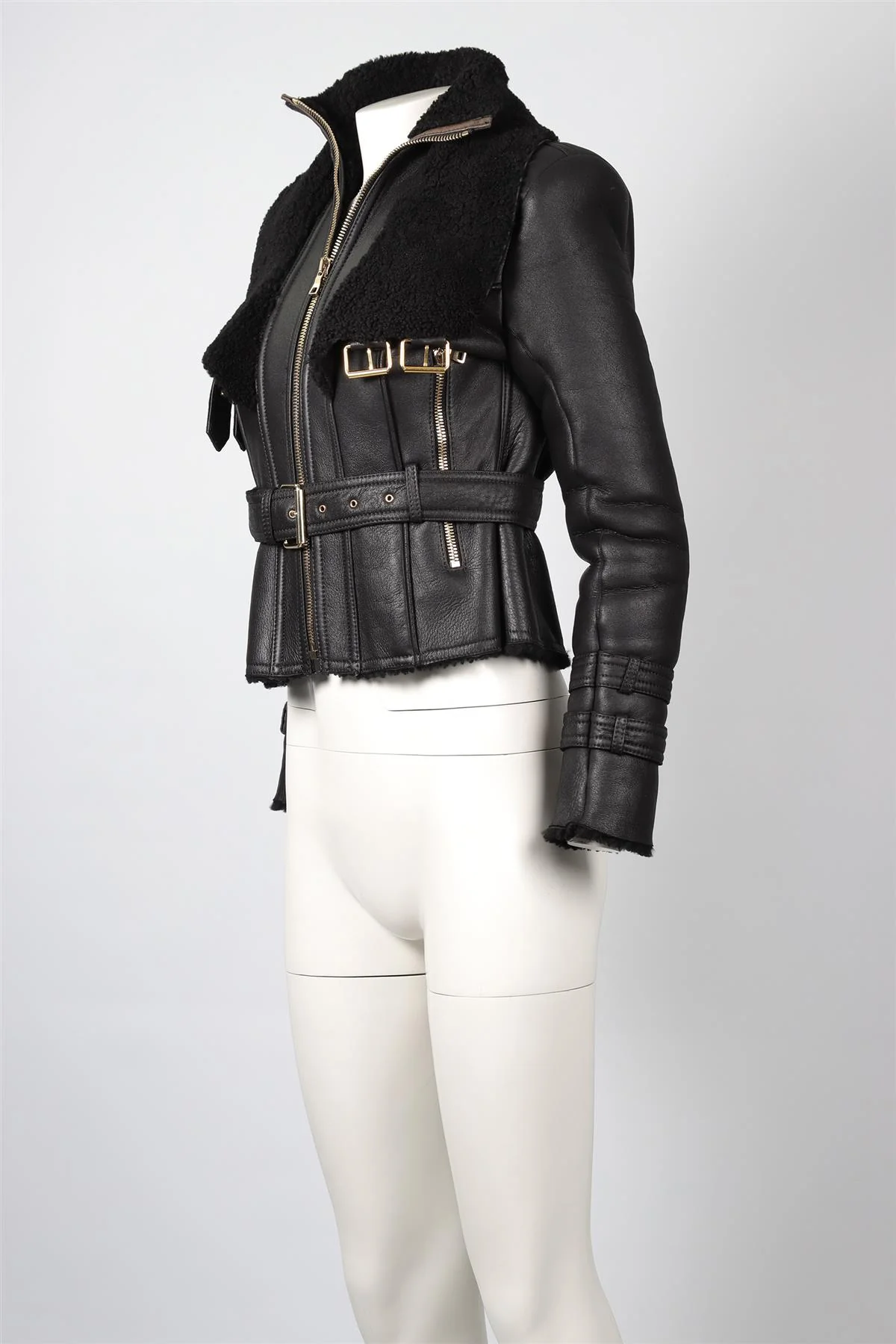 BALMAIN BLACK SHEARLING AND LEATHER JACKET FR 36 UK 8 - Image 3