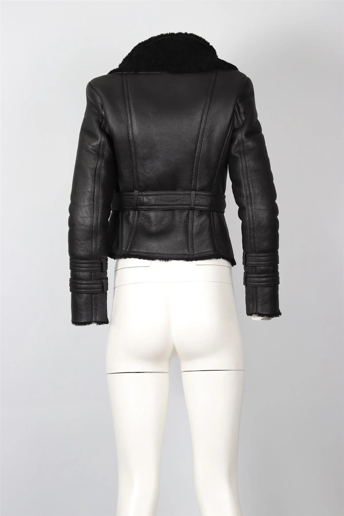 BALMAIN BLACK SHEARLING AND LEATHER JACKET FR 36 UK 8 - Image 4