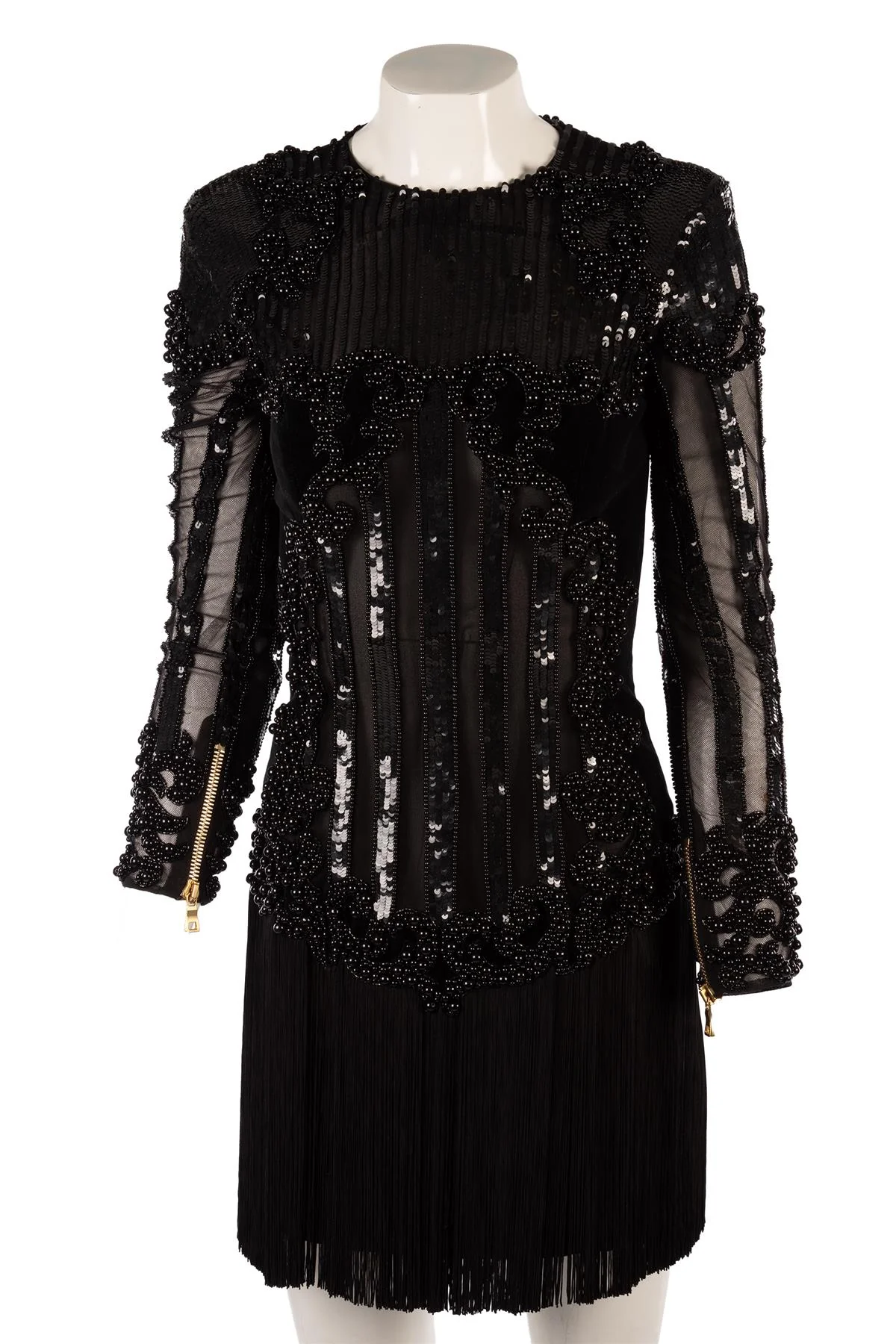 BALMAIN BLACK VELVET MINI DRESS FR 36 UK 8 - Image 2