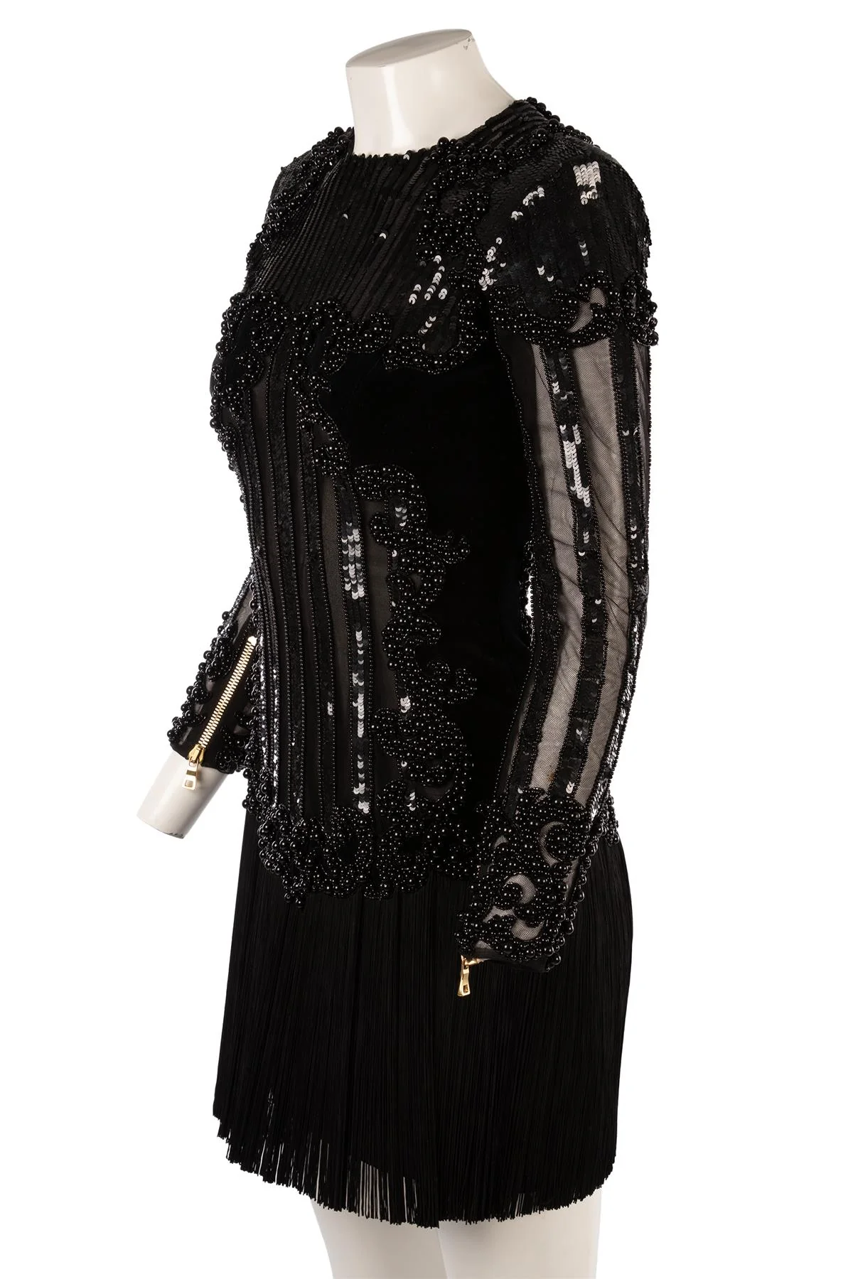 BALMAIN BLACK VELVET MINI DRESS FR 36 UK 8 - Image 3