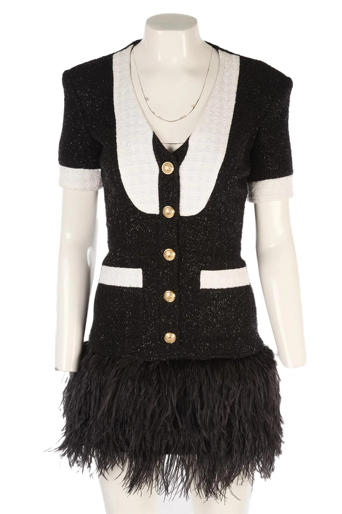 BALMAIN BLACK WOOL MINI DRESS FR 36 UK 8 - Image 2