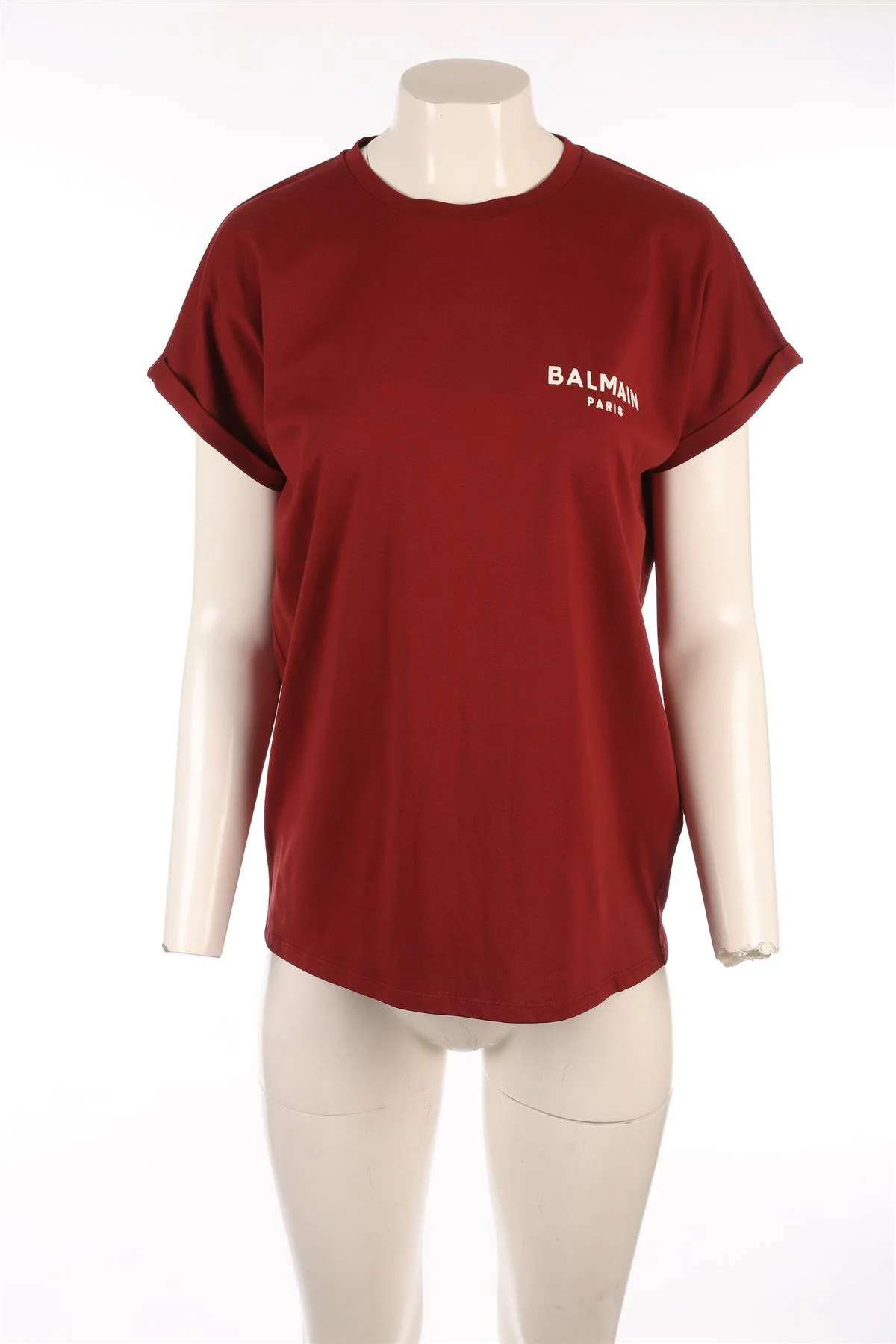 BALMAIN BURGUNDY COTTON T-SHIRT SMALL - Image 2