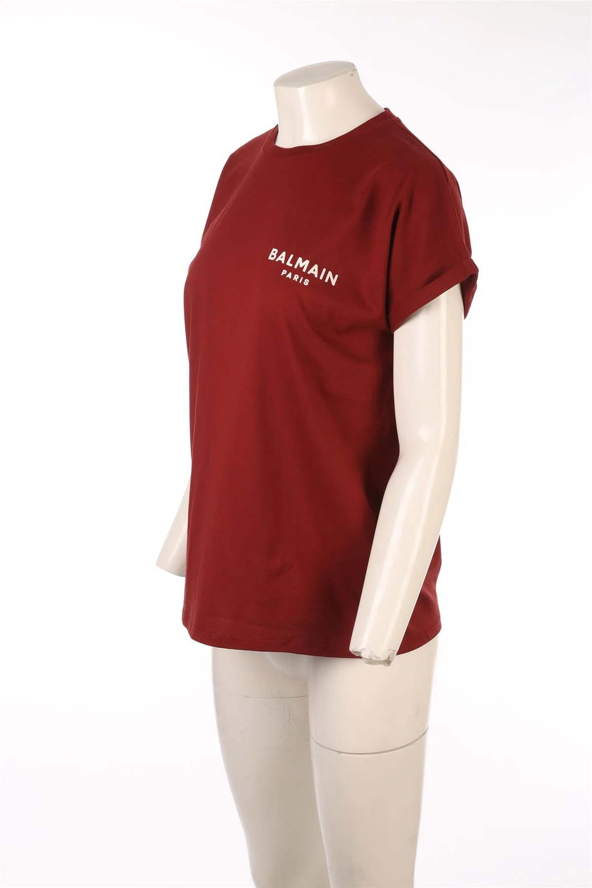 BALMAIN BURGUNDY COTTON T-SHIRT SMALL - Image 3