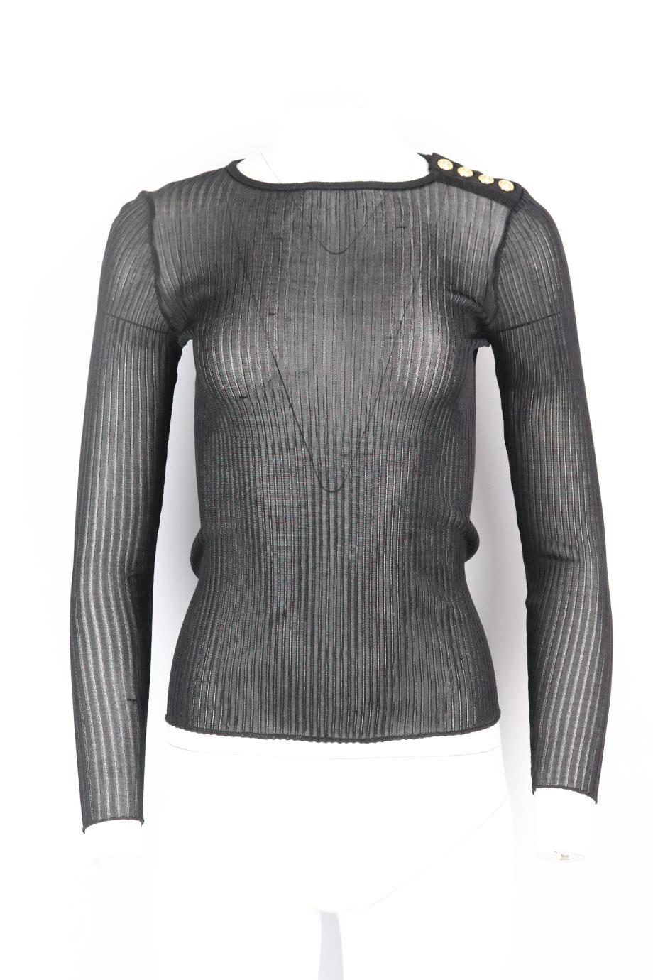 BALMAIN BUTTON EMBELLISHED RIBBED KNIT TOP XSMALL - Image 2