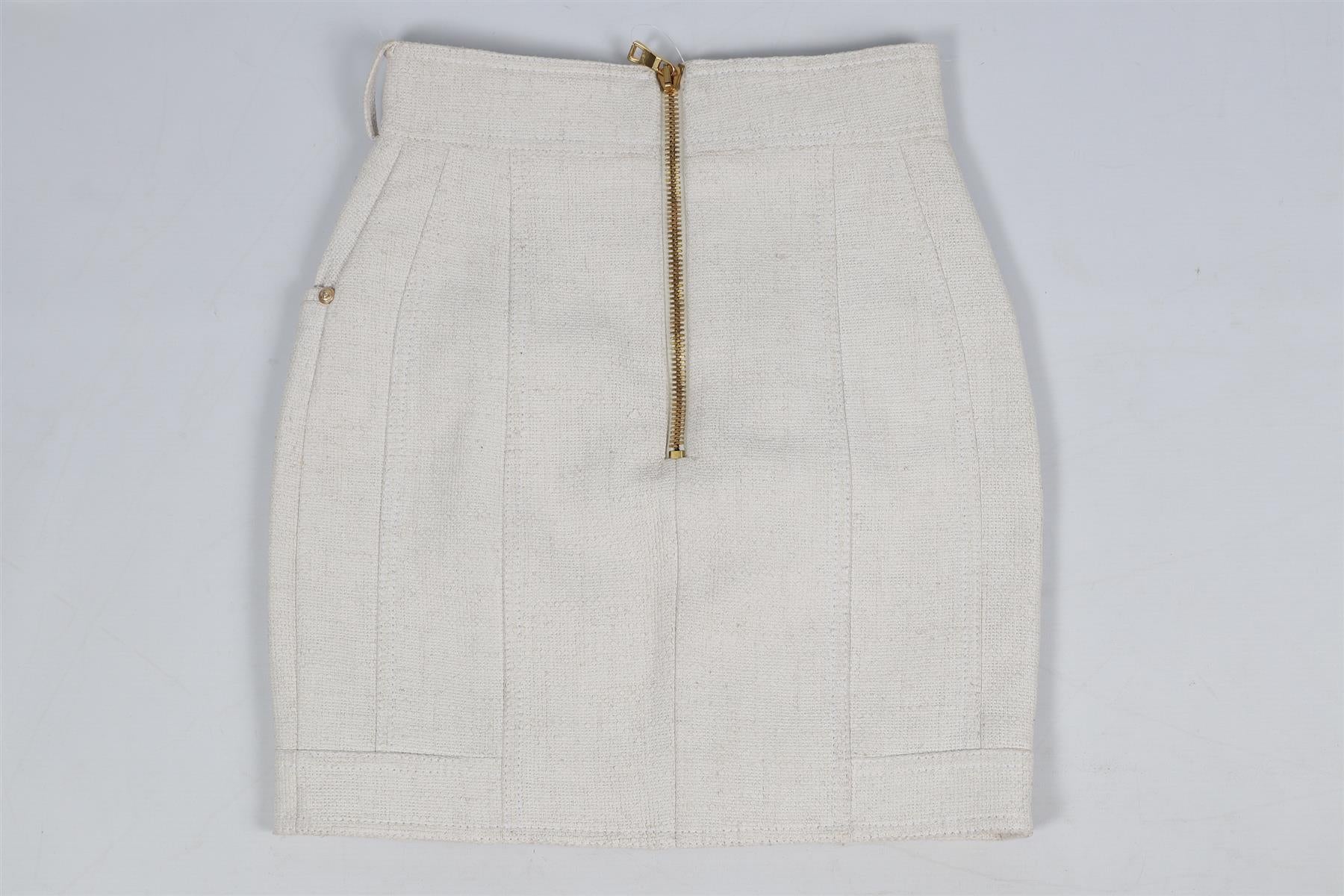 BALMAIN COTTON AND LINEN BLEND MINI SKIRT FR 36 UK 8 - Image 4