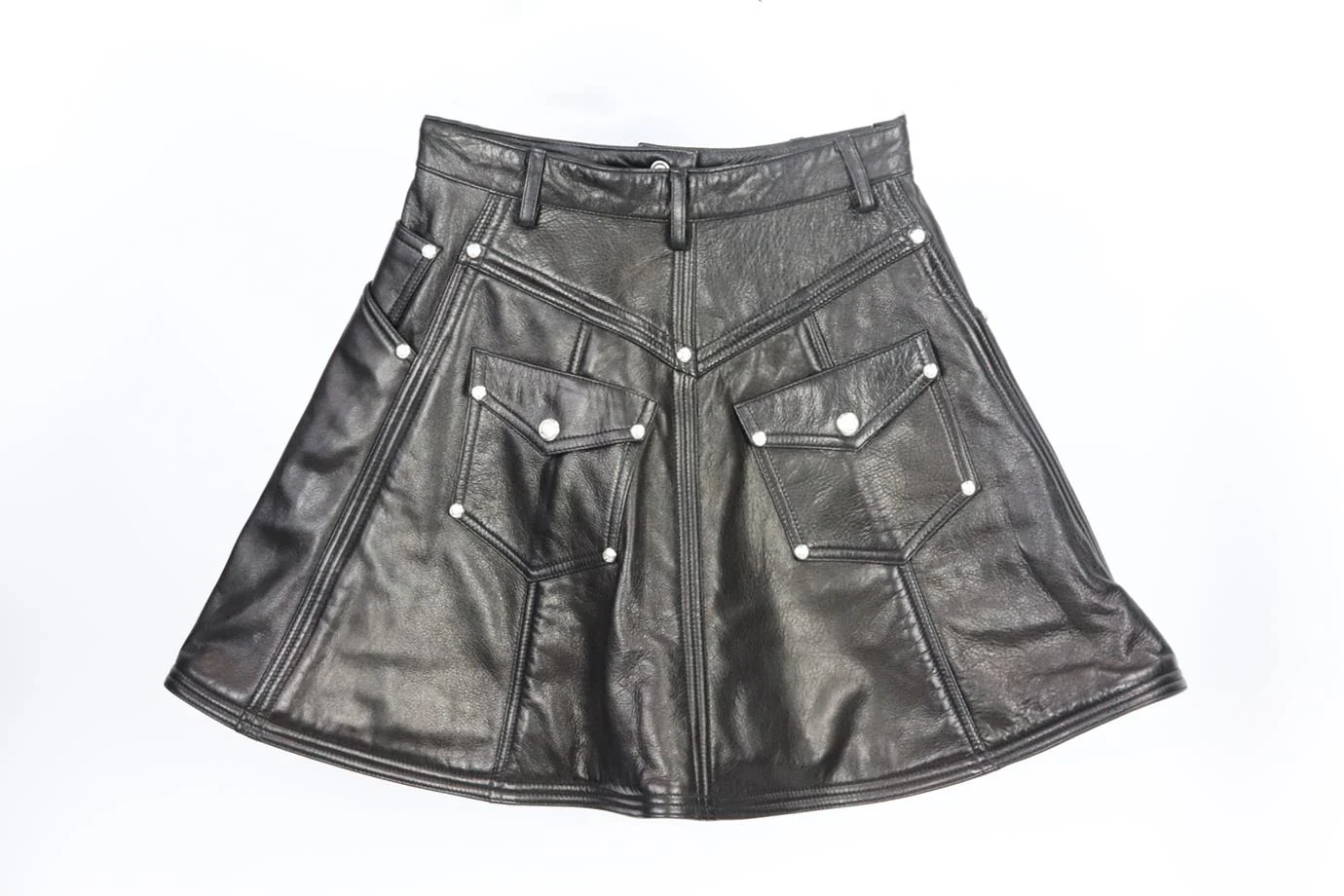 BALMAIN EMBELLISHED PLEATED LEATHER MINI SKIRT FR 36 UK 8 - Image 3