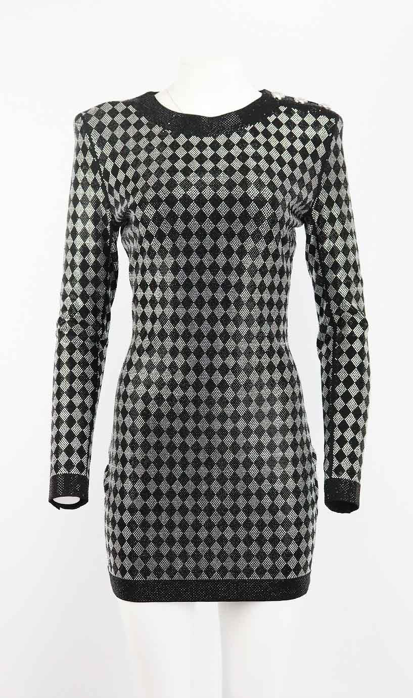 BALMAIN EMBELLISHED STRETCH JERSEY MINI DRESS FR 42 UK 14 - Image 2