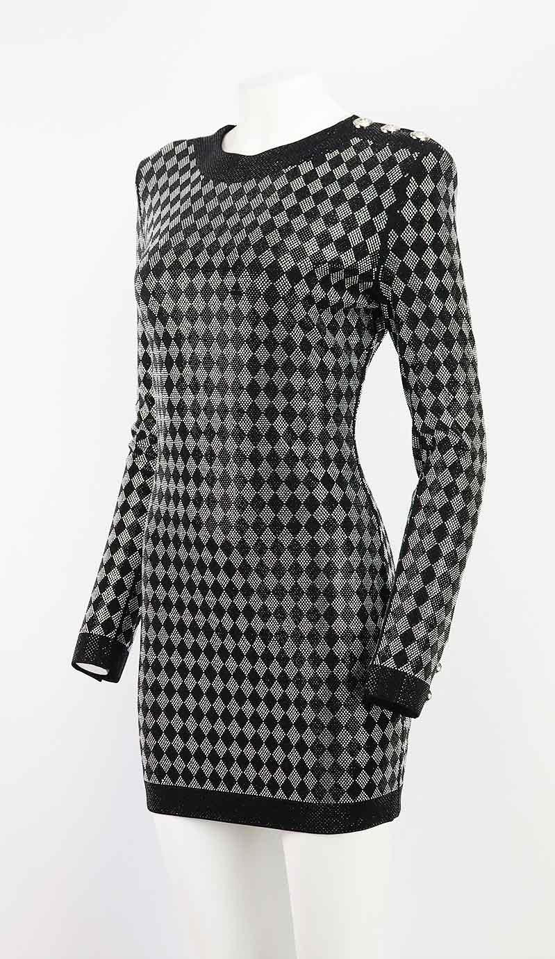 BALMAIN EMBELLISHED STRETCH JERSEY MINI DRESS FR 42 UK 14 - Image 3
