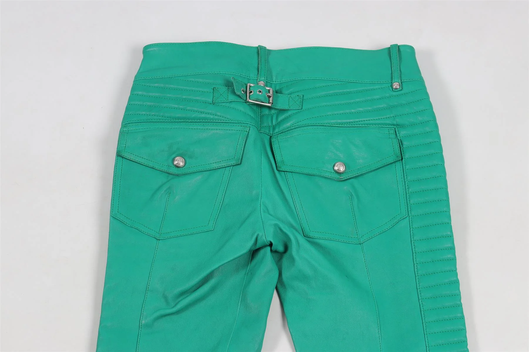 BALMAIN GREEN LEATHER SKINNY PANTS FR 38 UK 10 - Image 5