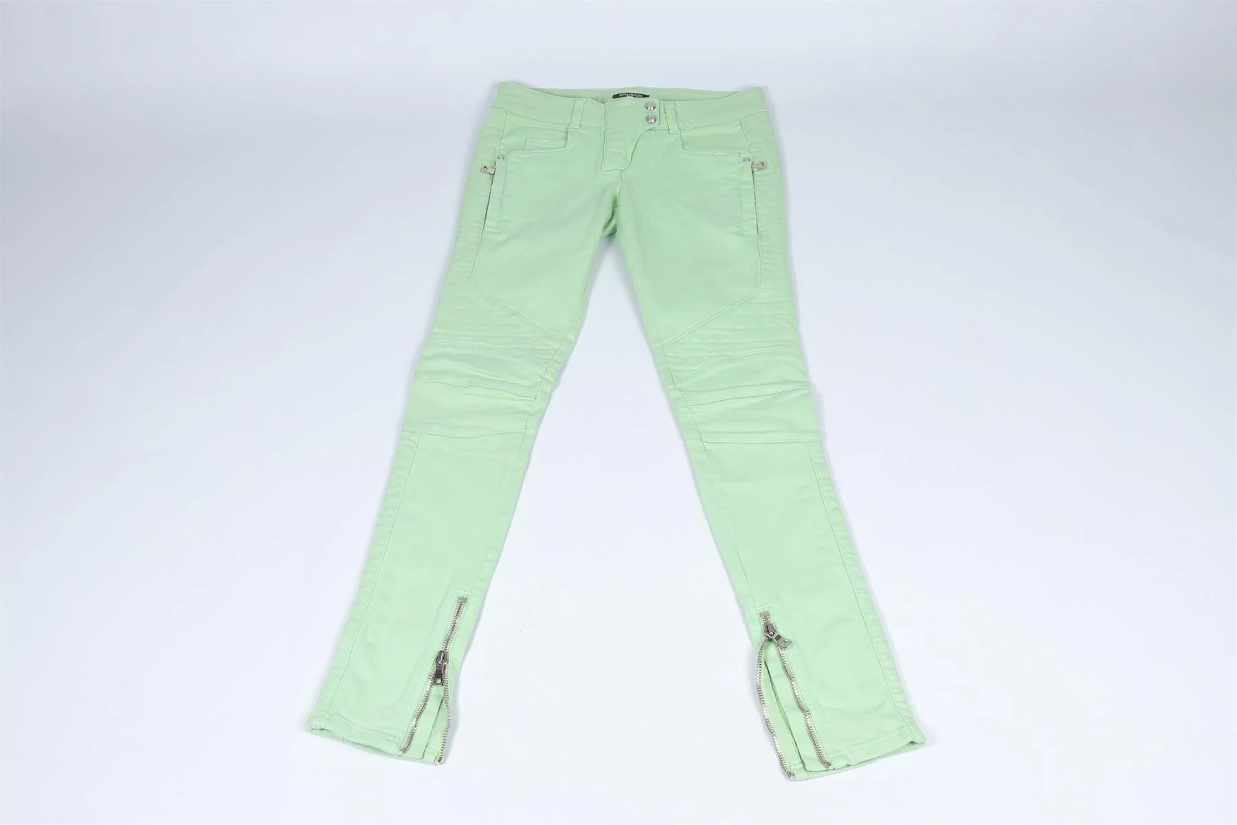 BALMAIN GREEN LOW RISE SKINNY JEANS FR 36 UK 8 - Image 2