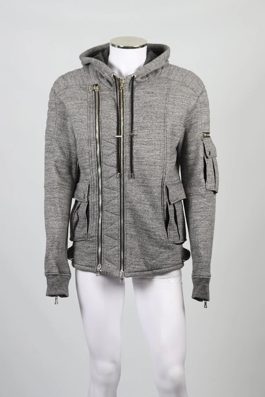 BALMAIN MEN'S COTTON AND WOOL BLEND HOODIE LARGE - Image 2