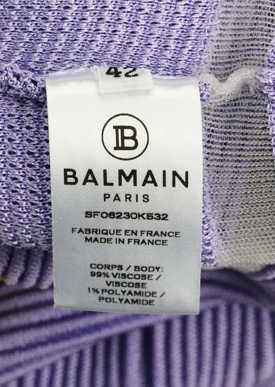 BALMAIN MESH PANELLED RIBBED KNIT MINI DRESS FR 42 UK 14 - Image 5