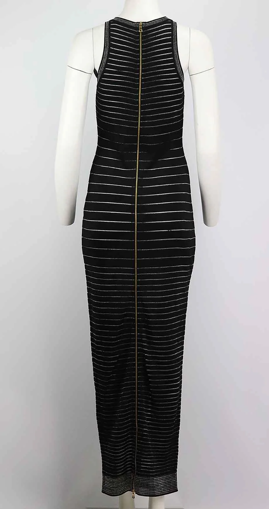 BALMAIN METALLIC STRIPED STRETCH KNIT MAXI DRESS FR 40 UK 12 - Image 4