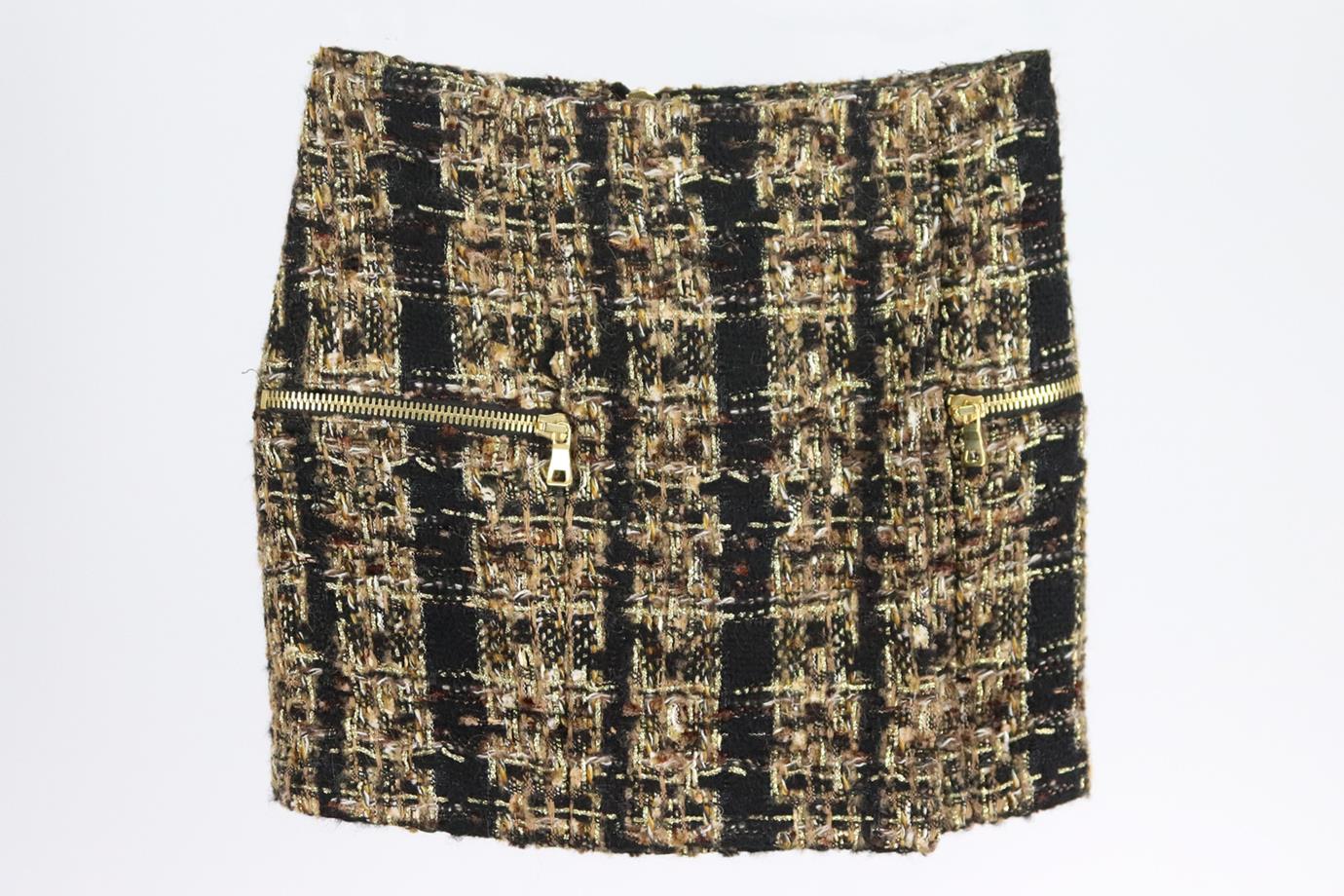 BALMAIN METALLIC WOOL BLEND TWEED MINI SKIRT FR 34 UK 4 - Image 2