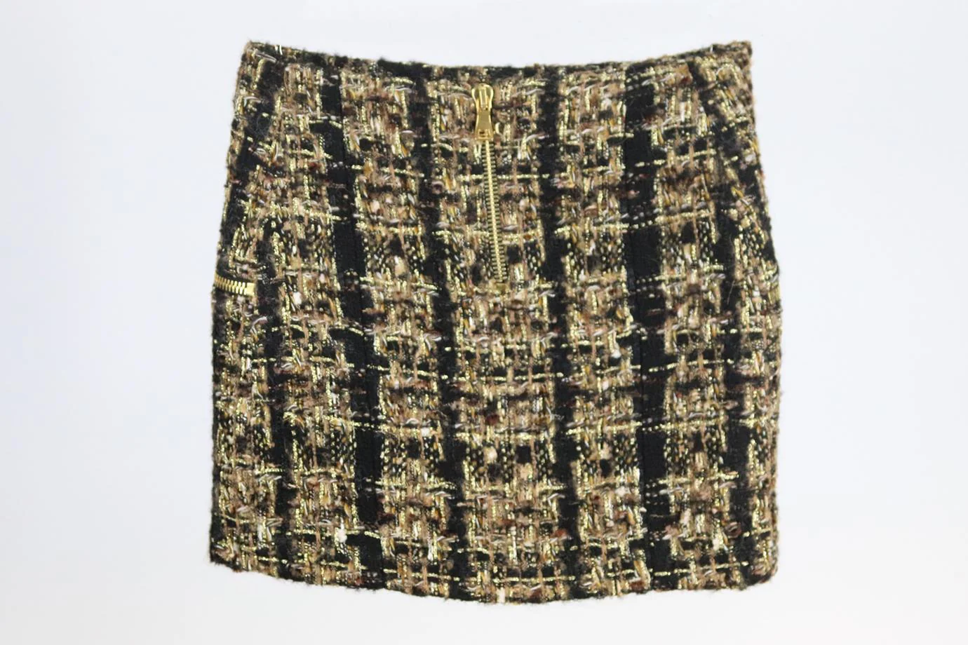 BALMAIN METALLIC WOOL BLEND TWEED MINI SKIRT FR 34 UK 4 - Image 3