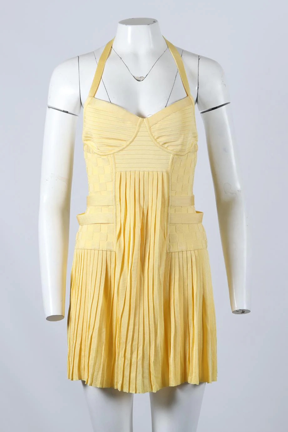 BALMAIN PLEATED KNIT MINI DRESS FR 40 UK 12 - Image 2