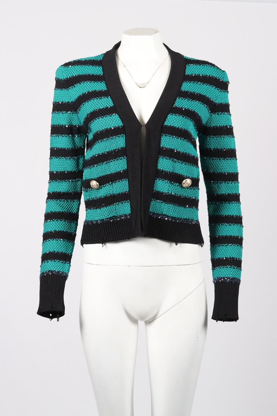 BALMAIN STRIPED KNIT JACKET FR 36 UK 8 - Image 2