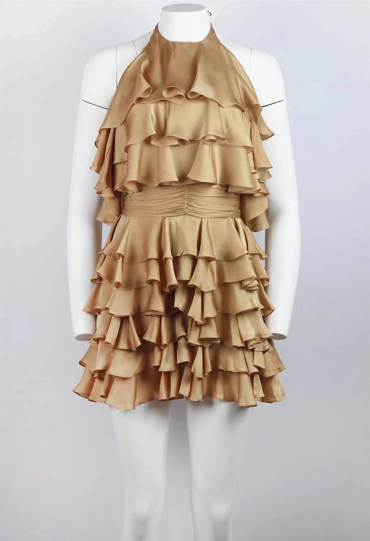 BALMAIN TIERED RUFFLED SILK HALTERNECK MINI DRESS FR 36 UK 8 - Image 2