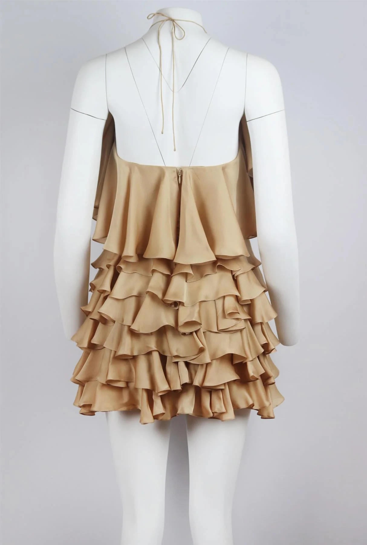 BALMAIN TIERED RUFFLED SILK HALTERNECK MINI DRESS FR 36 UK 8 - Image 4