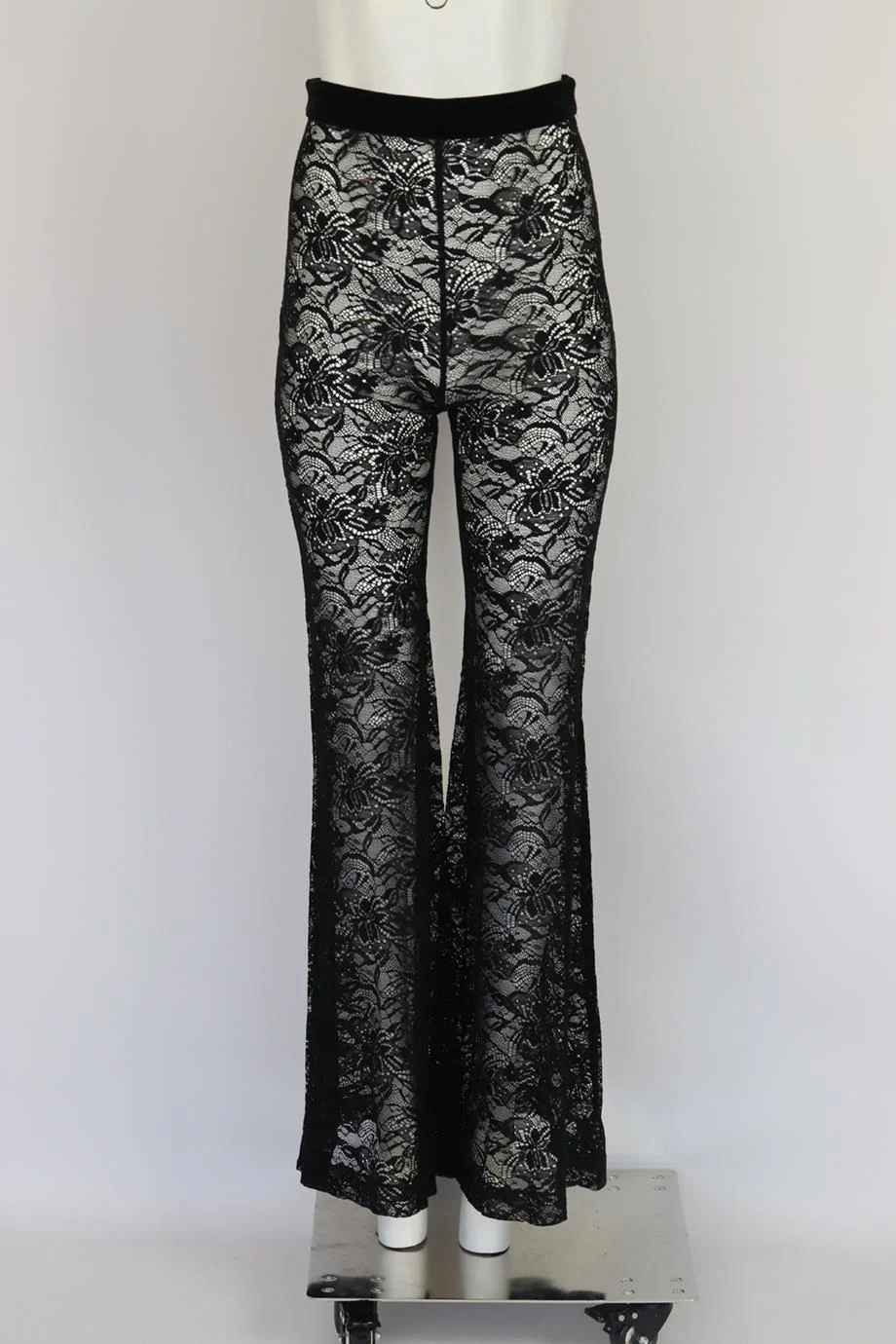 BALMAIN VELVET TRIMMED LACE FLARED PANTS FR 36 UK 8 - Image 2